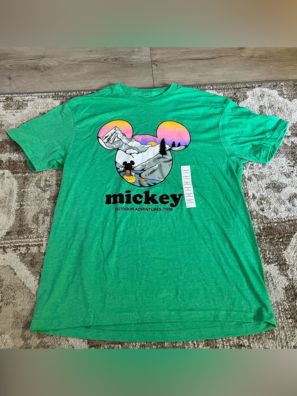 Mickey Disney Green Outdoor Adventure Graphic Tee